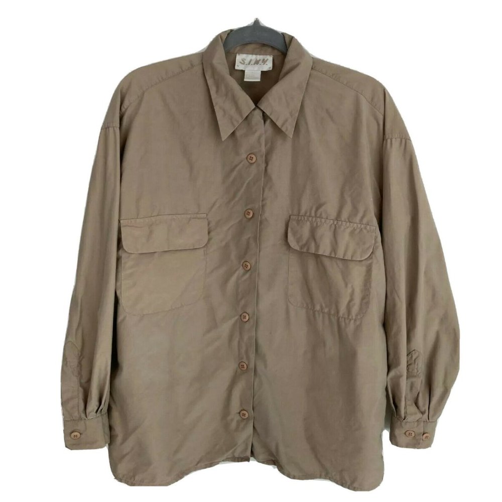 S.I.N.Y Long Sleeve Collared Pockets Blouse Top